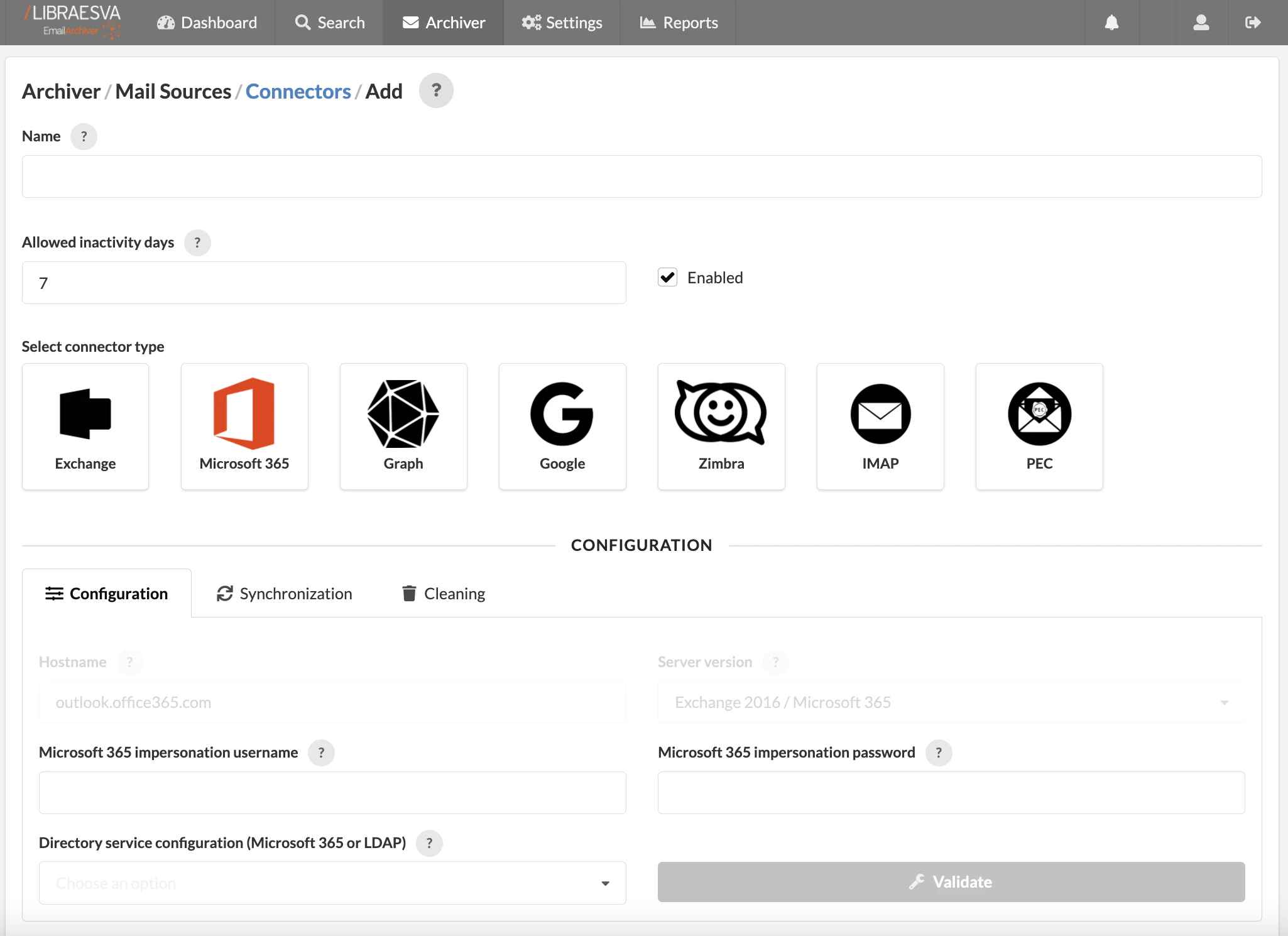 screenshot of Libraesva Email Archiver